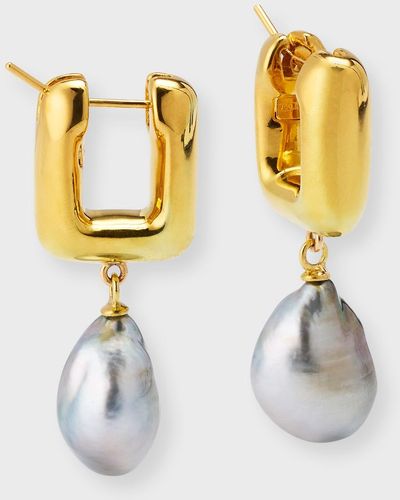 Pearls By Shari 18k Yellow Gold Baroque Tahitian Pearl Drop Earrings - Metallic