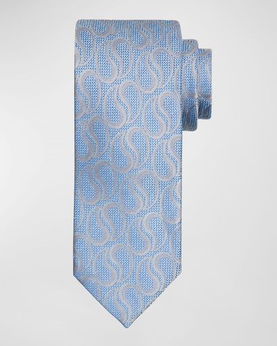 Brioni Silk-Linen Jacquard Paisley Tie - Blue