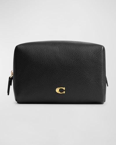 COACH Essential Pebbled Leather Cosmetic Pouch - Black