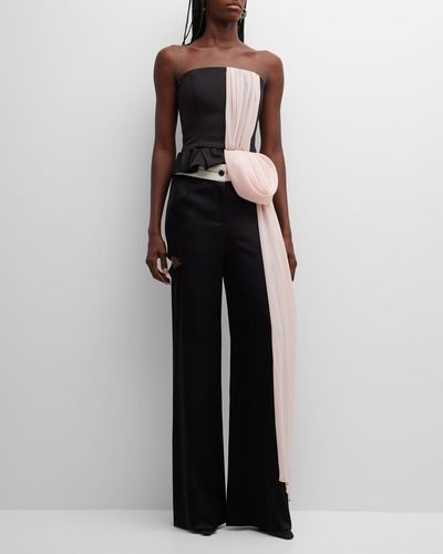 Hellessy Honore Asymmetric Bustier With Long Drape - Black