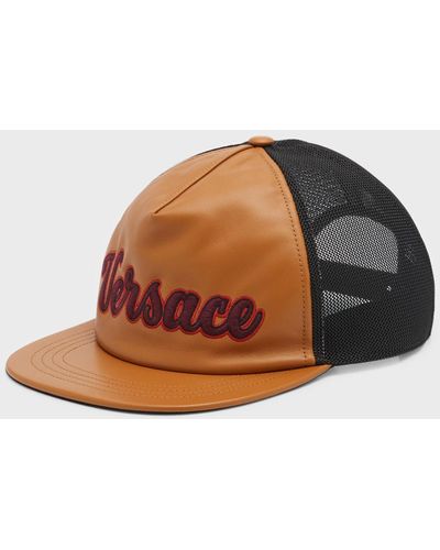 Versace Leather Logo Trucker Hat - Brown
