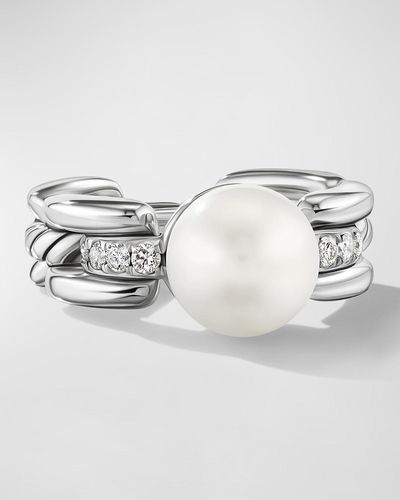 David Yurman Dy Madison Pearl Ring With Diamonds In Silver, 7.5mm - Metallic