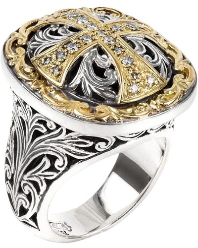 Konstantino Diamond Cross Ring - Metallic