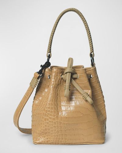 Callista Micro Croc-Embossed Drawstring Bucket Bag - Natural