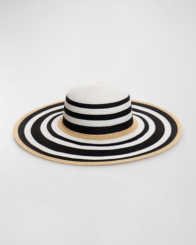 Pia Rossini Dynasty Striped Floppy Hat - Black