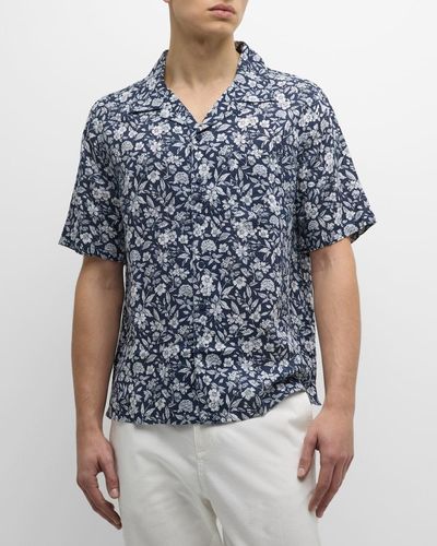 Onia Air Linen Convertible Vacation Short-Sleeve Shirt - Blue