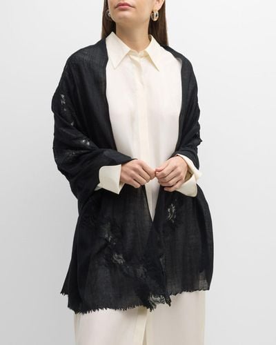 Bindya Accessories Lace Cashmere & Silk Evening Wrap - Black