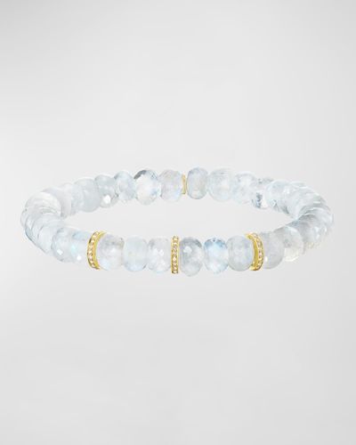 Sheryl Lowe 14K Moonstone 8Mm Beaded Bracelet With 3 Pave Diamond Rondelles - Multicolor