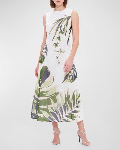 LEO LIN Cleo Sleeveless Linen-Blend Midi Dress - White