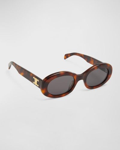 Celine Triomphe Logo Oval Acetate Sunglasses - Brown