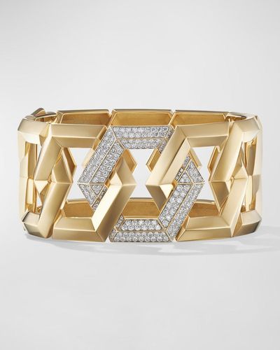 David Yurman Carlyle Bracelet With Diamonds In 18k Gold, 32mm, Size L - Metallic