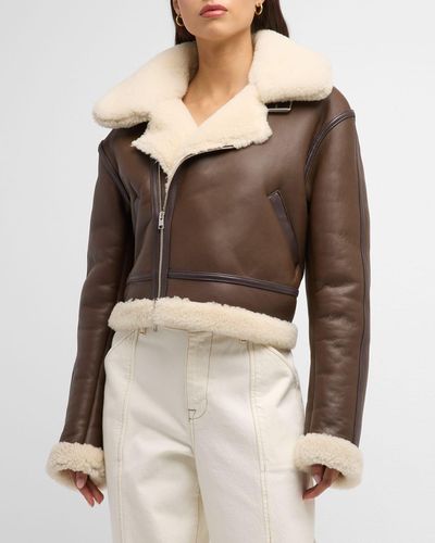 FRAME Boxy Shearling Cropped Jacket - Brown