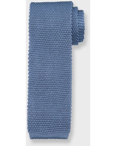 Brunello Cucinelli Silk-Cotton Knit Tie - Blue