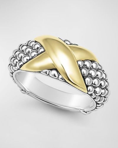 Lagos Embrace 18k Gold Two-tone Caviar Ring - Metallic