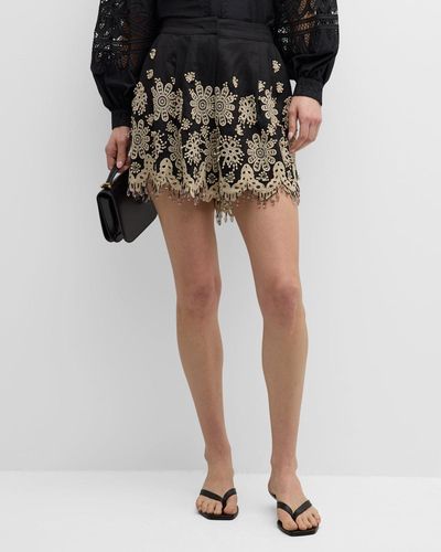 Kobi Halperin Annabel Embroidered Bead-Trim Shorts - Black