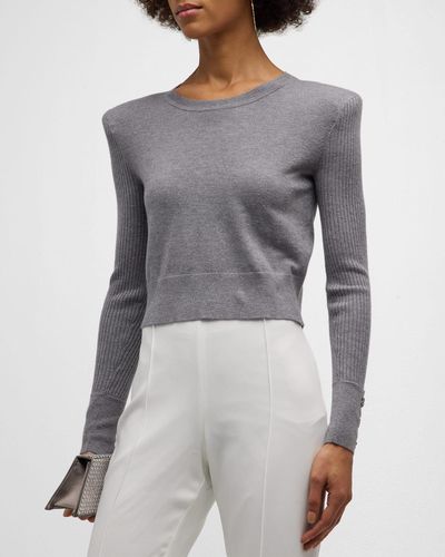 L'Agence Sky Cropped Strong-Shoulder Sweater - Gray