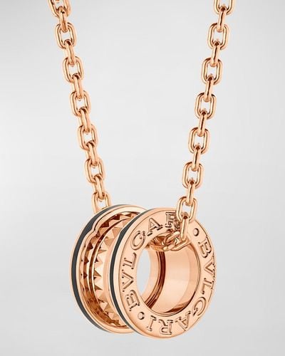 BVLGARI B.zero1 Pendant Necklace In Pink Gold And Black Ceramic - Metallic