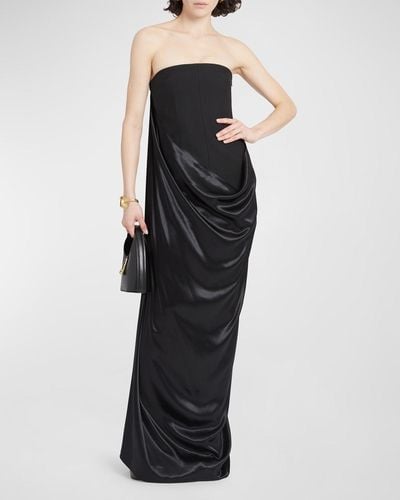 Ferragamo Strapless Gown With Draped Satin Detail - Black