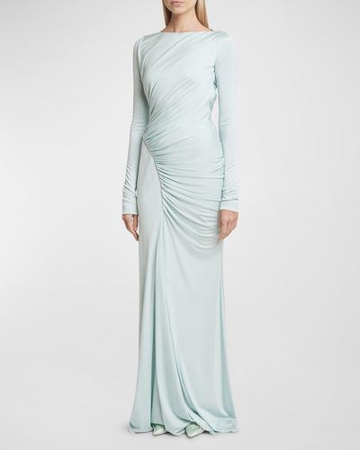 Givenchy Long Sleeve Side Draped Dress - Blue