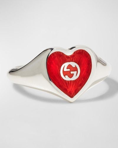 Gucci GG Hearts Sterling Silver & Enamel Ring - Red
