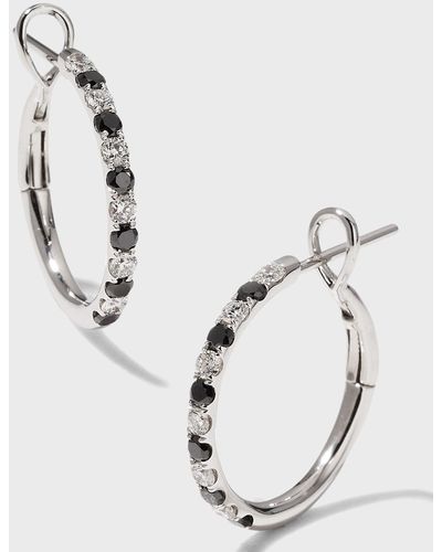 Frederic Sage Alternating Black And White Diamond Hoop Earrings - Metallic