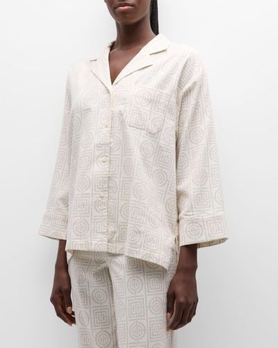 Natori Infinity-Print Cotton Flannel Pajama Set - White
