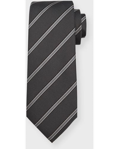 Isaia Stripe Silk Tie - Gray