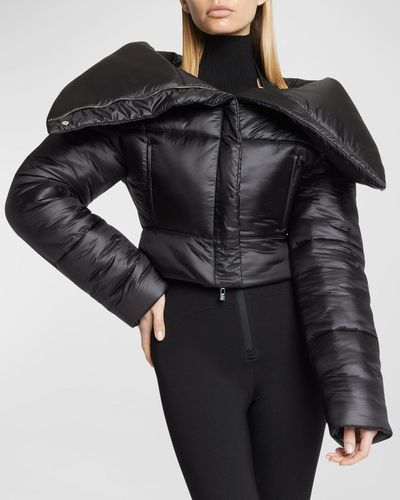 Alaïa Foldover-Collar Crop Puffer Jacket - Black