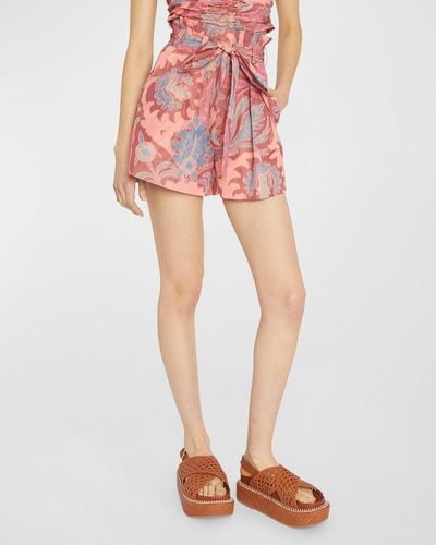 Ulla Johnson Abri Floral Belted Paperbag Shorts - Pink