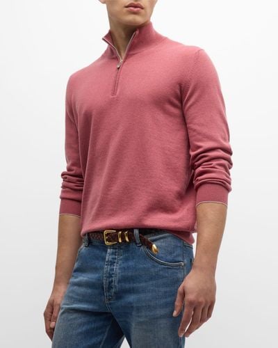Brunello Cucinelli Cashmere Quarter-Zip Sweater - Red