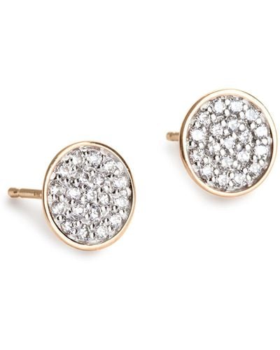 Ginette NY 18k Rose Gold Sequin Diamond Stud Earrings - White