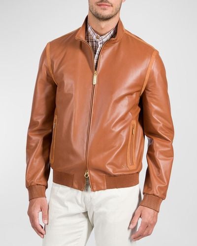 Stefano Ricci Leather Bomber Jacket - Brown