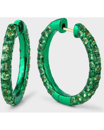 Graziela Gems 3-sided Tsavorite And Rhodium Hoop Earrings - Green