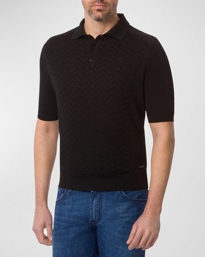 Stefano Ricci Patterned Short-sleeve Polo Sweater - Black