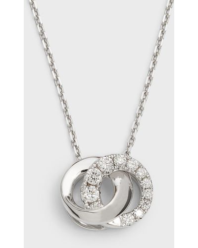 Frederic Sage 18k White Gold Mini Love Halo Half Diamond And Half Polished Necklace