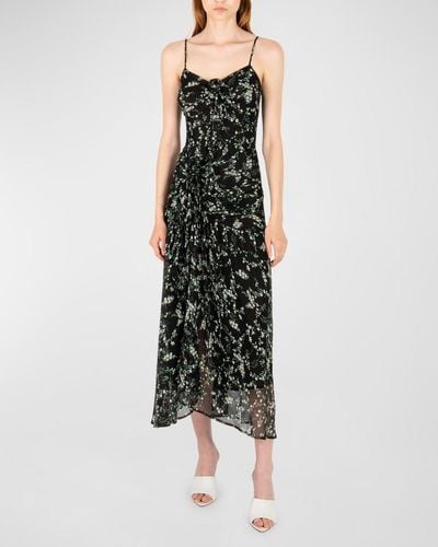 SECRET MISSION Nira Silk Chiffon Floral Maxi Dress - Black