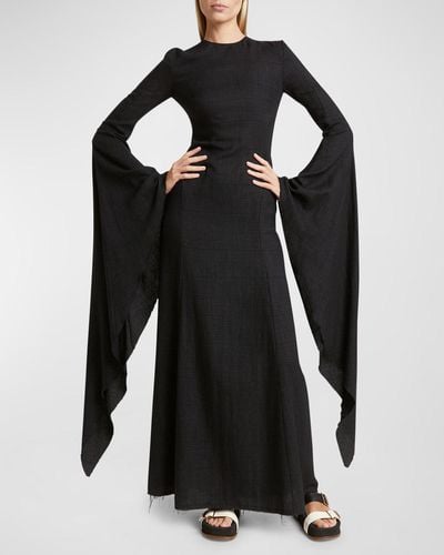 Gabriela Hearst Sigrud Flare-Sleeve A-Line Woven Maxi Dress - Black