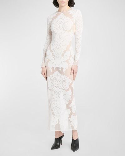 Alexander McQueen Sheer Damask Print Dress - White