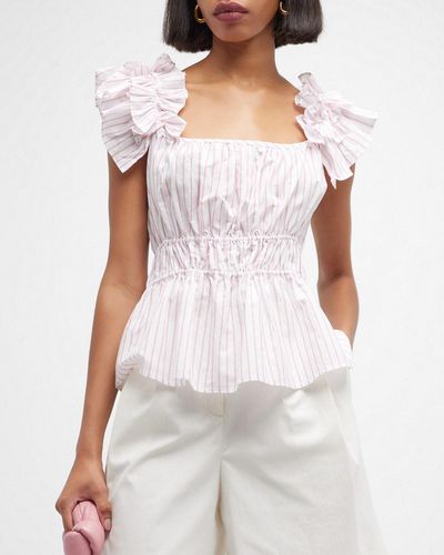 Harshman Alize Striped Ruffle-trim Peplum Blouse - White