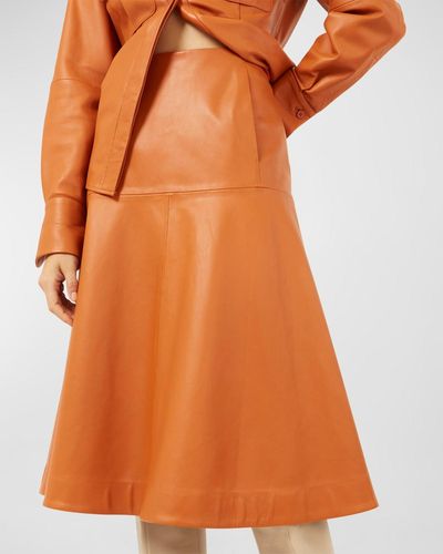 Equipment Alexa A-Line Leather Midi Skirt - Orange