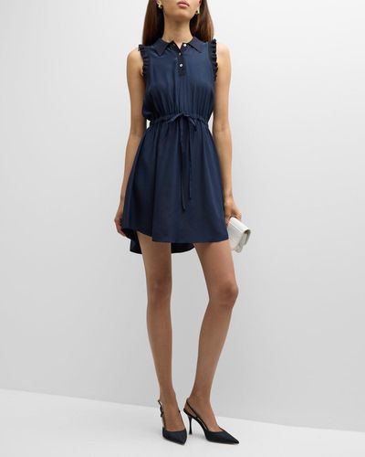 Cinq À Sept Leonor Silk Sleeveless Drawstring-waist Mini Dress - Blue