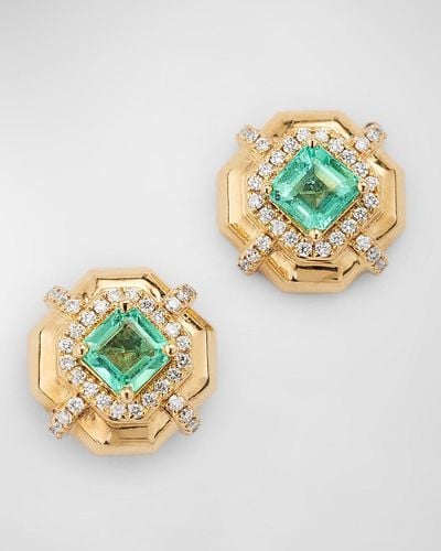 Goshwara G-Classics' 4Mm Asscher Cut Earrings With Diamonds - Metallic