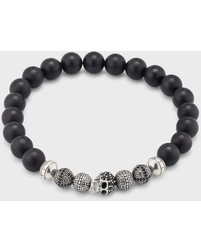 Jan Leslie Agate Beaded Bracelet With Crystal Pave Skull - Black