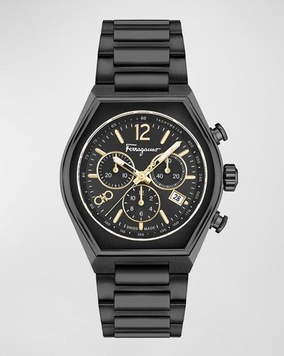 Ferragamo Tonneu Ip Black Chronograph Bracelet Watch, 42mm