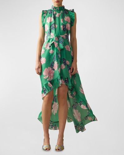 Cynthia Rowley High-Low Floral-Print Ruffle Maxi Dress - Green