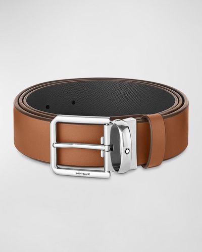 Montblanc Rectangle-buckle Reversible Leather Belt, 35mm - Brown