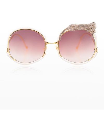 Anna Karin Karlsson Rose Et Le Reve Leopard Round Acetate Sunglasses - Pink