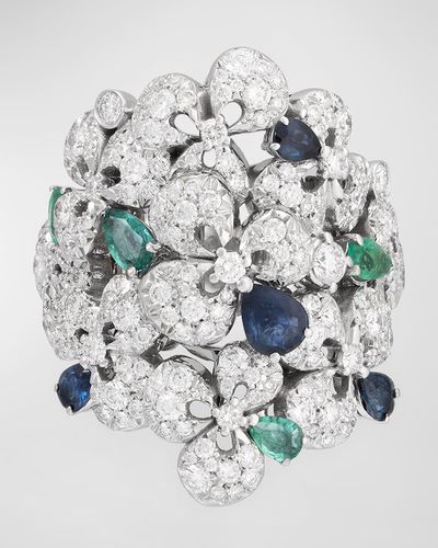 Miseno Ischia 18k White Gold Diamond, Sapphire, And Emerald Ring - Gray