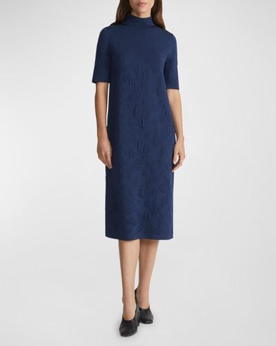Lafayette 148 New York Flora Jacquard Responsible Fine Gauge Merino-viscose Sweater Dress - Blue