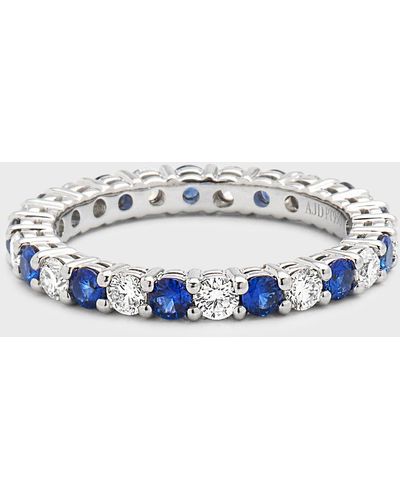 Neiman Marcus Prong-set Diamond & Sapphire Band Ring In Platinum, Size 6.5 - Blue